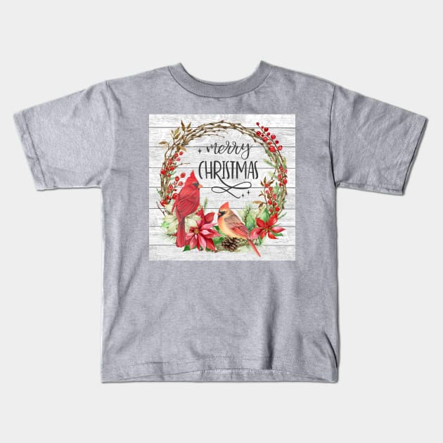 Cardinal Christmas Wreath A Kids T-Shirt by Jean Plout Designs